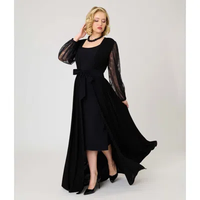 Unique Vintage Billow Long Sleeved Hollywood Duster In Black