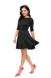 Unique Vintage Boat Neck Belted Stephanie Fit & Flare Dress In Black Knit
