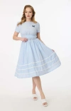Unique Vintage Boatneck Ricrac Swing Dress In Blue