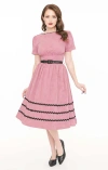 Unique Vintage Boatneck Ricrac Swing Dress In Pink