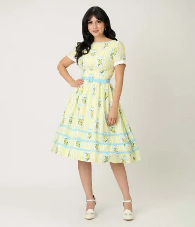 Unique Vintage Boatneck Ricrac Swing Dress In Green