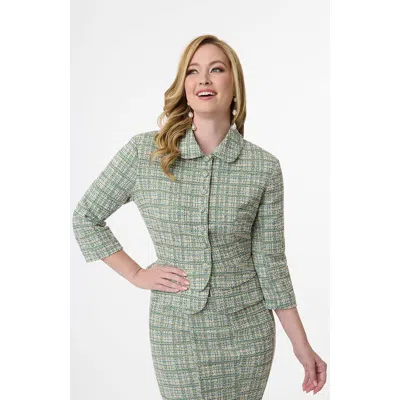 Unique Vintage Boucle Peplum Jacket In Green Plaid