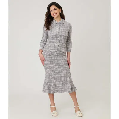 Unique Vintage Boucle Trumpet Skirt In Gray