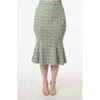 Unique Vintage Boucle Trumpet Skirt In Green Plaid