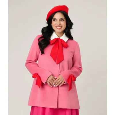 Unique Vintage Bow Topper Coat In Pink