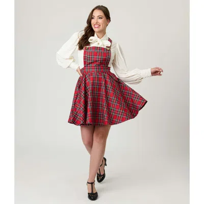 Unique Vintage Brionne Pinafore Skirt In Red