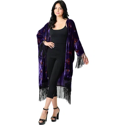 Unique Vintage Burnout Fringe Kimono In Purple