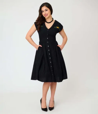 Unique Vintage Cafe Swing Dress In Black