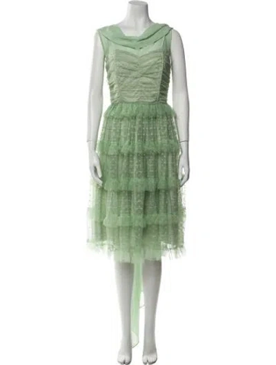 Pre-owned Unique Vintage Cowl Neck Knee-length Dress In Green