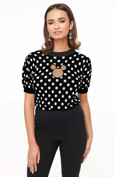 Unique Vintage Cutout Puff Sleeve Sweater In Black Mickey Mouse