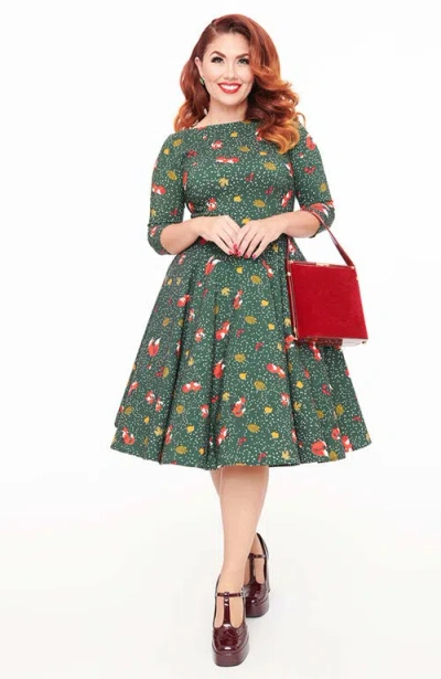 Unique Vintage Devon Swing Dress In Green