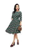 Unique Vintage Devon Swing Dress In Green Plaid