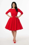 Unique Vintage Devon Swing Dress In Red