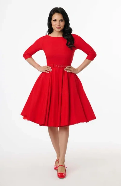 Unique Vintage Devon Swing Dress In Red