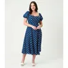 Unique Vintage Dot Puff Sleeve Midi Dress In Multi