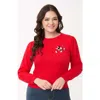 Unique Vintage Embroidered Long Sleeve Sweater In Red