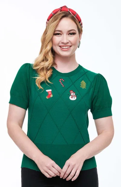 Unique Vintage Embroidered Sweater In Green