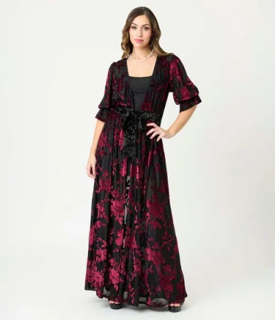 UNIQUE VINTAGE UNIQUE VINTAGE FLORAL VELVET BURNOUT DUSTER