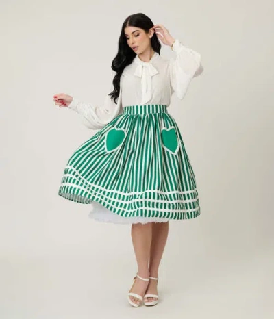Unique Vintage Plus Size Front Pocket Swing Skirt In Green