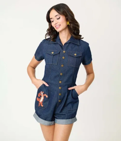 Unique Vintage Garage Style Romper In Blue