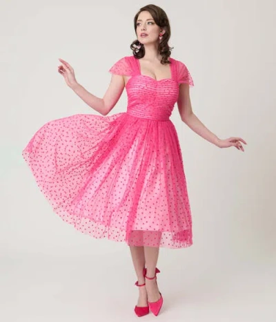 Unique Vintage Garden State Swing Dress In Pink