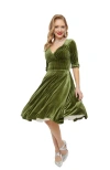 Unique Vintage Half Sleeve Surplice Delores Swing Dress In Green