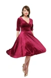 Unique Vintage Half Sleeve Surplice Delores Swing Dress In Merlot