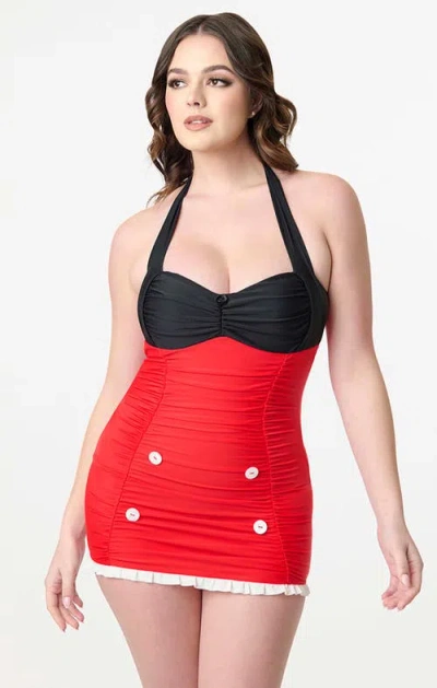 Unique Vintage Halter Swim Dress