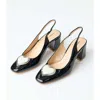 Unique Vintage Heart Leatherette Slingback Heels In Black