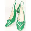 Unique Vintage Heart Leatherette Slingback Heels In Green