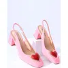 Unique Vintage Heart Leatherette Slingback Heels In Pink
