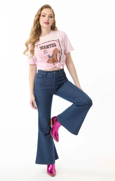 Unique Vintage High Rise Flare Jeans In Blue