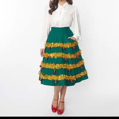 Unique Vintage High Waist Soda Shop Swing Skirt In Green