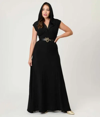Unique Vintage Hooded Maxi Dress In Black