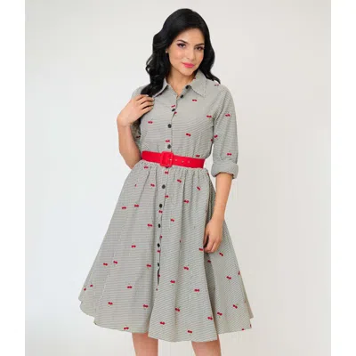 Unique Vintage Long Sleeve Belted Shirt Dress In Gray