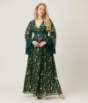 Unique Vintage Long Sleeve Empire Waist Maxi Dress In Green