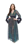 Unique Vintage Long Sleeve Empire Waist Maxi Dress In Navy Blue