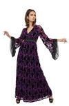Unique Vintage Long Sleeve Empire Waist Maxi Dress In Purple & Black