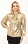 Unique Vintage Long Sleeve Neck Tie Gwen Blouse In Gold