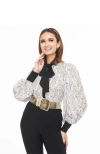 Unique Vintage Long Sleeve Neck Tie Gwen Blouse In Ivory & Black