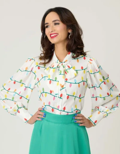 Unique Vintage Long Sleeve Neck Tie Gwen Blouse In Multi