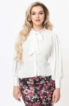 Unique Vintage Long Sleeve Neck Tie Gwen Blouse In White