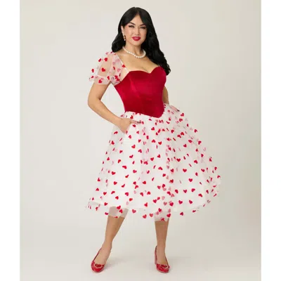 Unique Vintage Loving You Swing Dress In Red