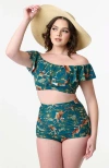 Unique Vintage Monroe High Waist Bikini Bottom In Green