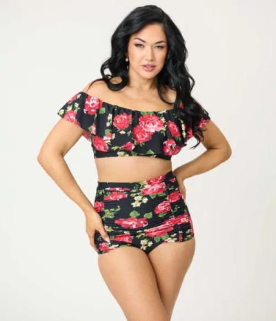 Unique Vintage Monroe High Waist Bikini Bottom In Black