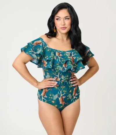 Unique Vintage Off Shoulder Nantucket Swimsuit In Green