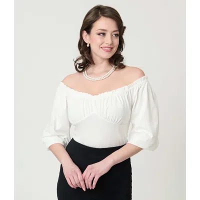 Unique Vintage Peasant Sleeve Blouse In White