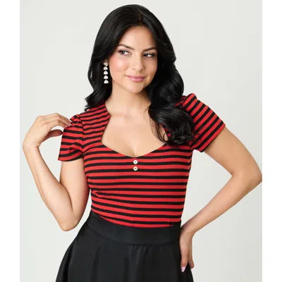 Unique Vintage Pentagon Collar Knit Top In Red