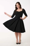 Unique Vintage Pleated Bust Swing Dress In Black