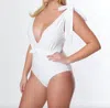 Unique Vintage Plunge One Piece Swimsuit In White In White
